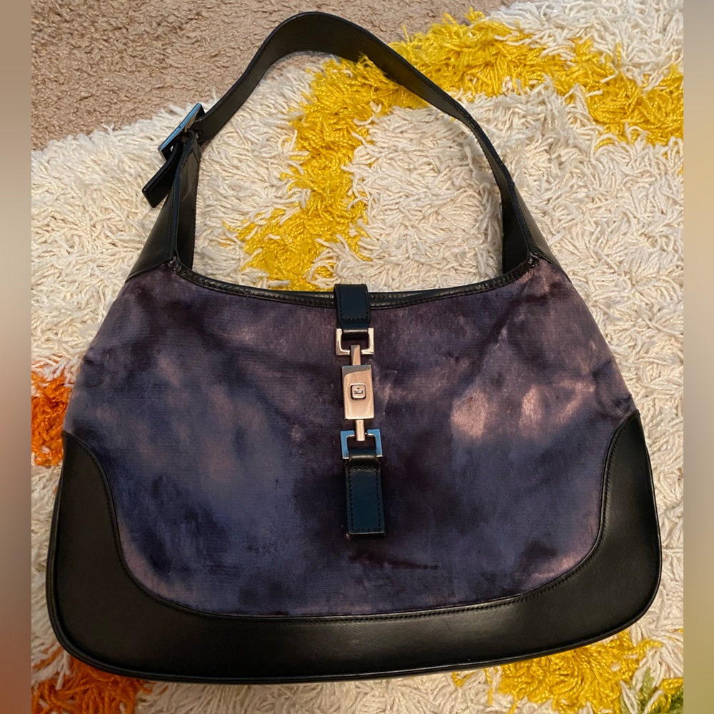 Tom Ford Era GUCCI Vintage Velvet Calfskin Jackie O Hobo Purple Black Bag